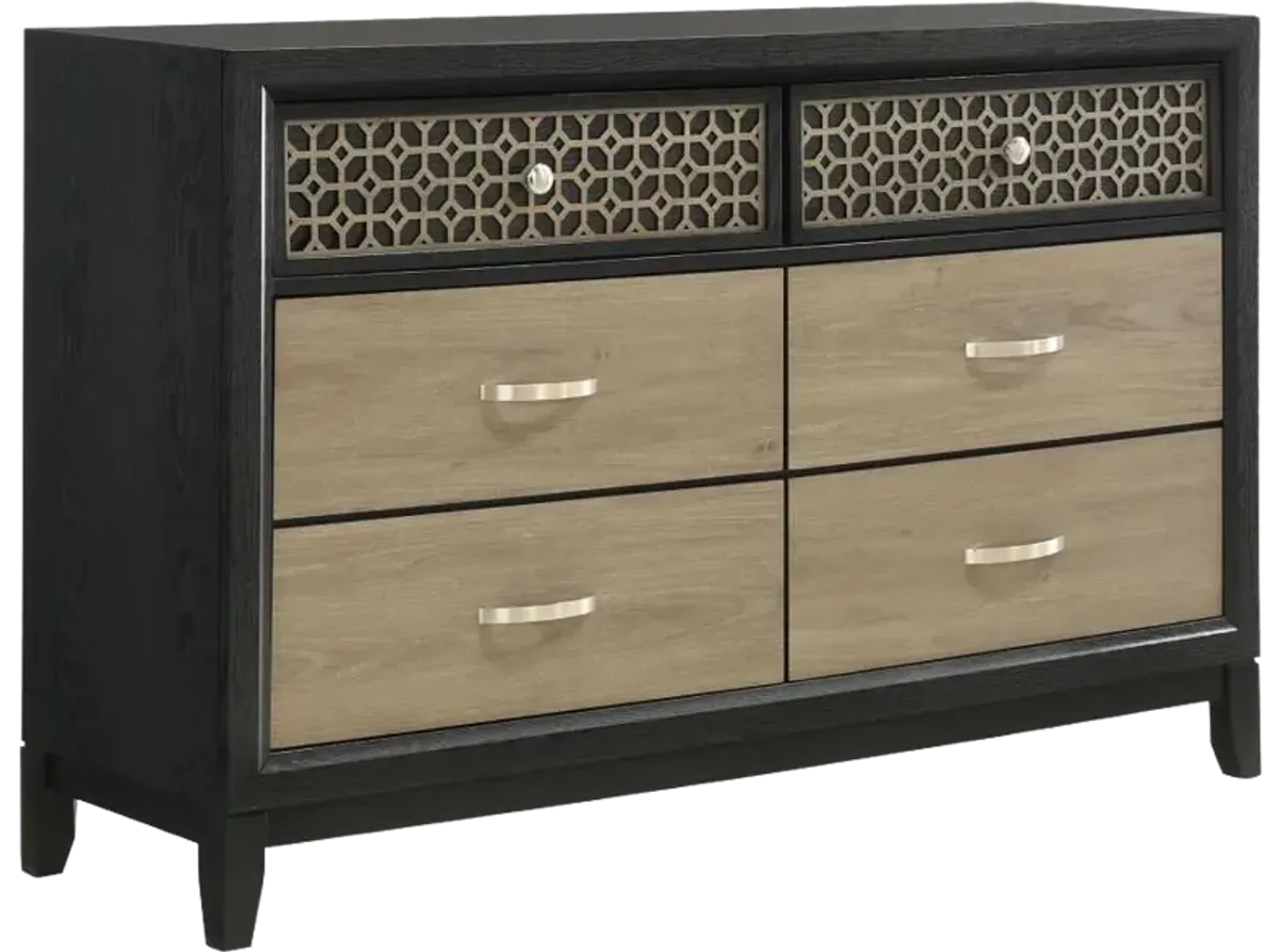 Valencia 6-drawer Dresser Light Brown and Black