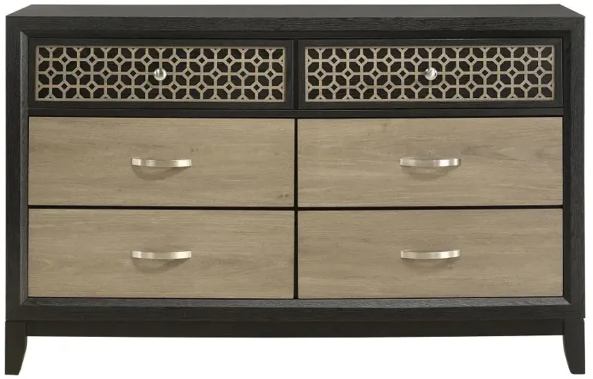 Valencia 6-drawer Dresser Light Brown and Black