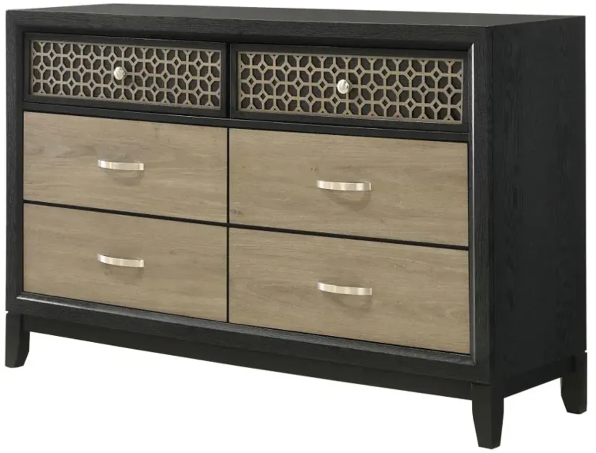 Valencia 6-drawer Dresser Light Brown and Black