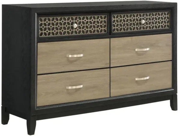Valencia 6-drawer Dresser Light Brown and Black