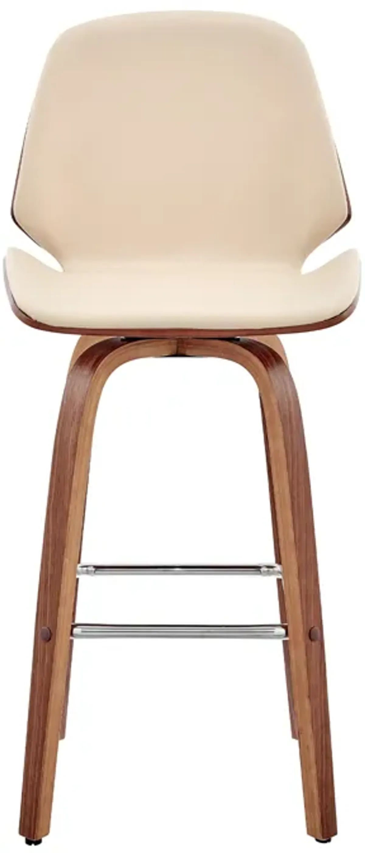 Arabela 26" Cream Faux Leather and Walnut Wood Swivel Bar Stool