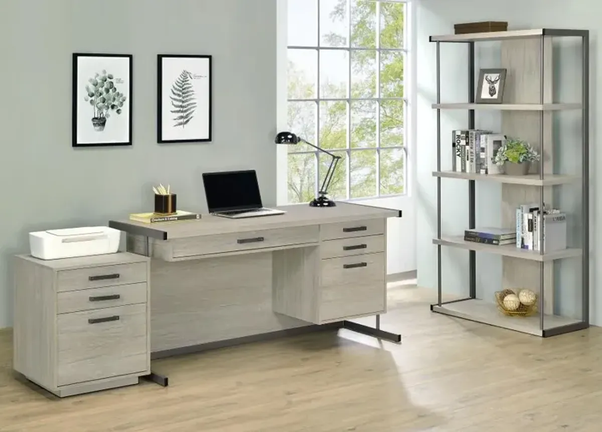 Skelmersdale 4-Drawer Rectangular Office Desk Whitewashed Grey And Gunmetal