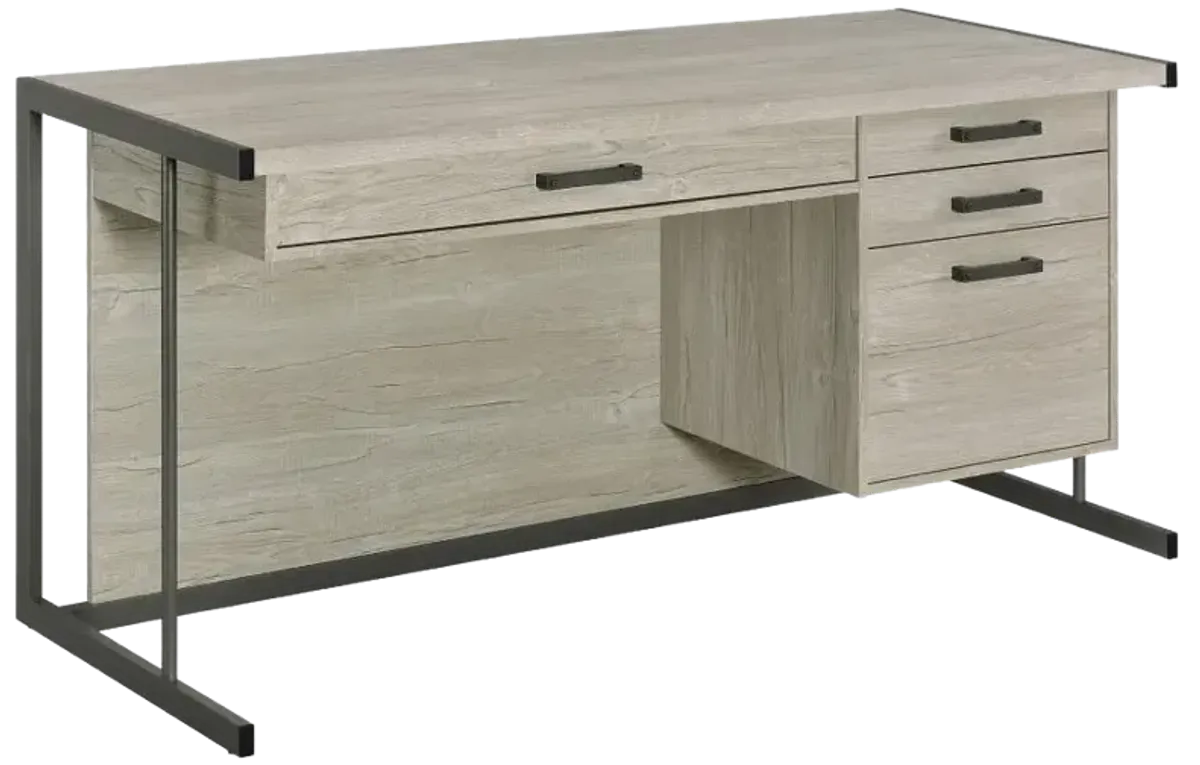 Skelmersdale 4-Drawer Rectangular Office Desk Whitewashed Grey And Gunmetal