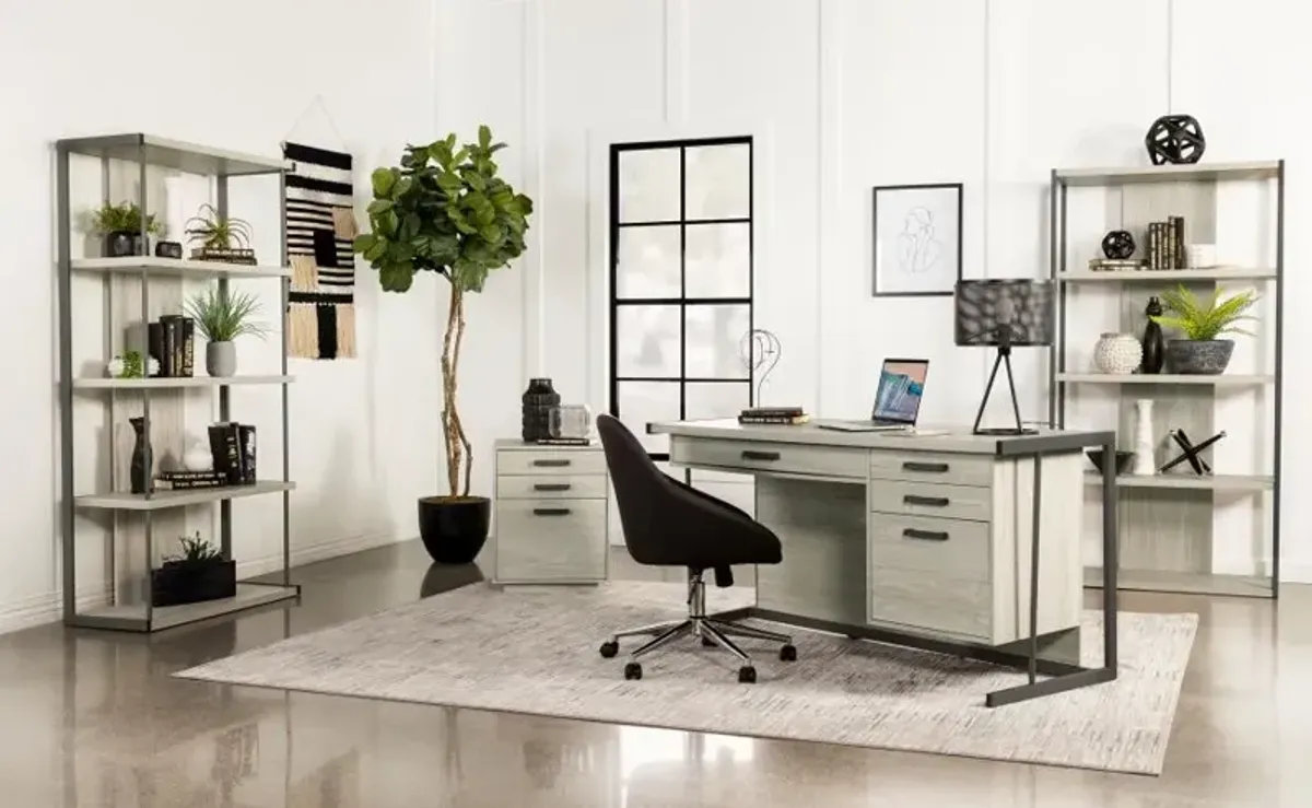 Skelmersdale 4-Drawer Rectangular Office Desk Whitewashed Grey And Gunmetal