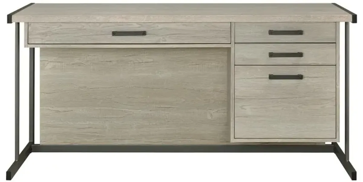 Skelmersdale 4-Drawer Rectangular Office Desk Whitewashed Grey And Gunmetal