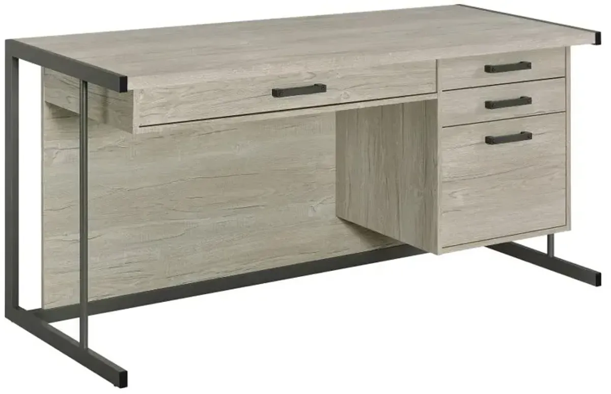 Skelmersdale 4-Drawer Rectangular Office Desk Whitewashed Grey And Gunmetal