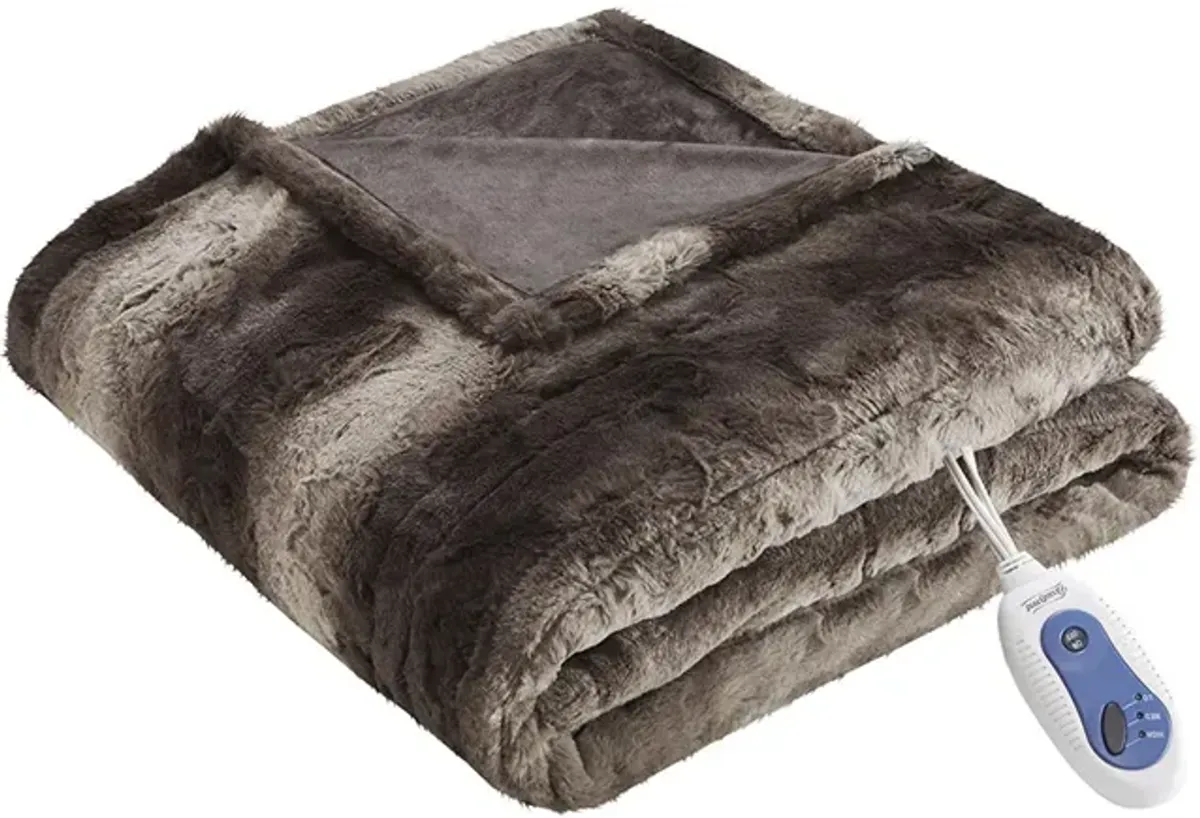 Beautyrest Zuri Brown Oversized Faux Fur Heated Throw