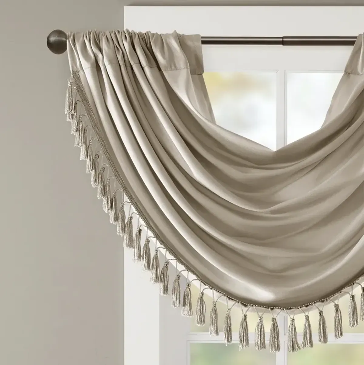 Madison Park Elena Champagne Faux Silk Waterfall Embellished Valance