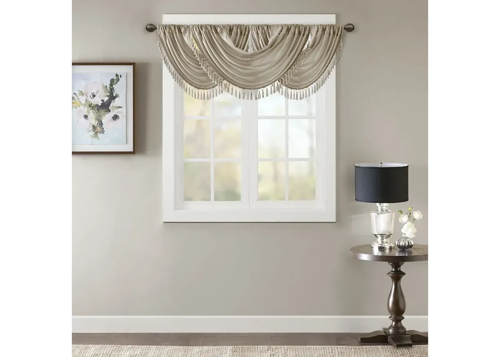 Madison Park Elena Champagne Faux Silk Waterfall Embellished Valance