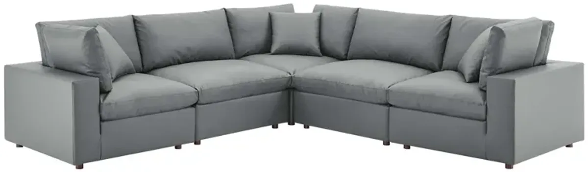 Commix Down Filled Overstuffed Vegan Leather 5-Piece Sectional Sofa