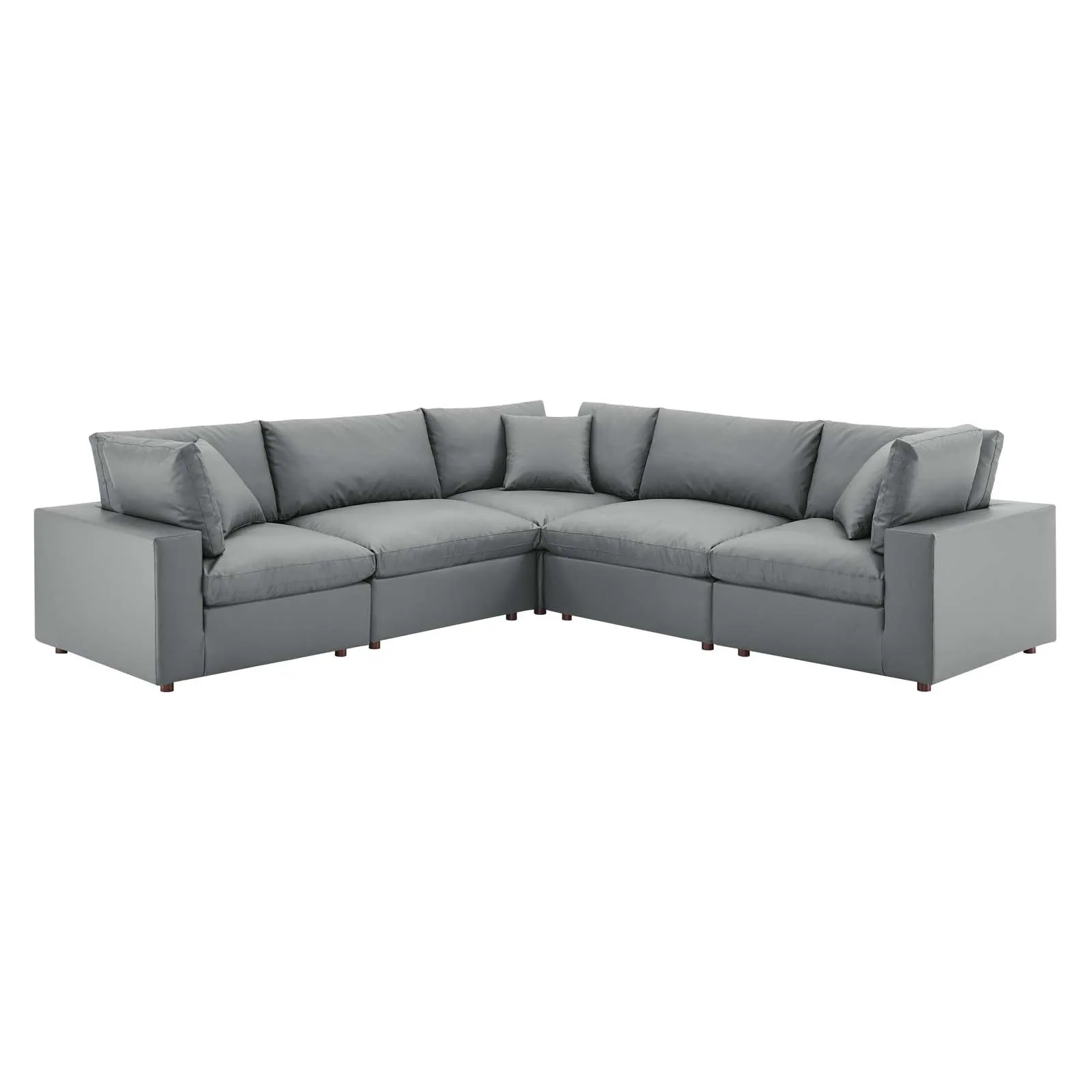 Commix Down Filled Overstuffed Vegan Leather 5-Piece Sectional Sofa