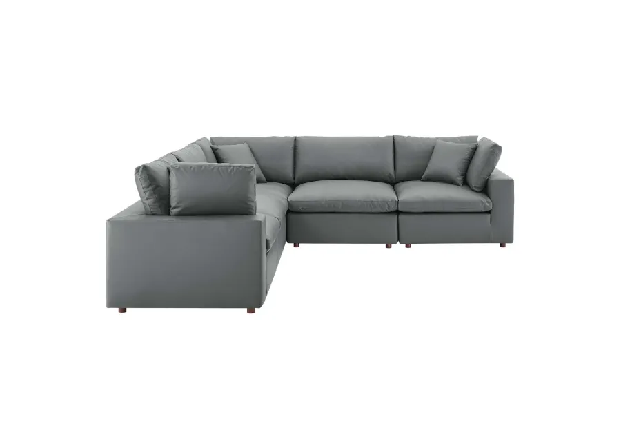 Commix Down Filled Overstuffed Vegan Leather 5-Piece Sectional Sofa