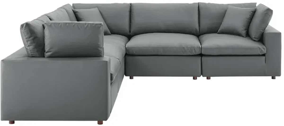 Commix Down Filled Overstuffed Vegan Leather 5-Piece Sectional Sofa