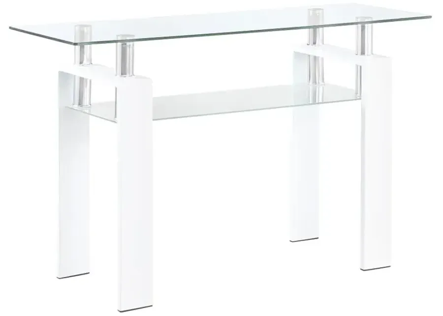 Dyer Rectangular Glass Top Sofa Table With Shelf White