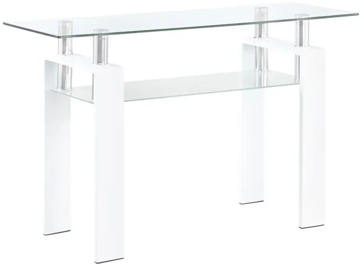 Dyer Rectangular Glass Top Sofa Table With Shelf White