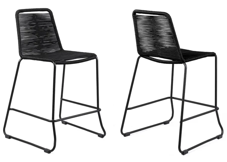 Shasta 30" Outdoor Metal and Black Rope Stackable Barstool - Set of 2