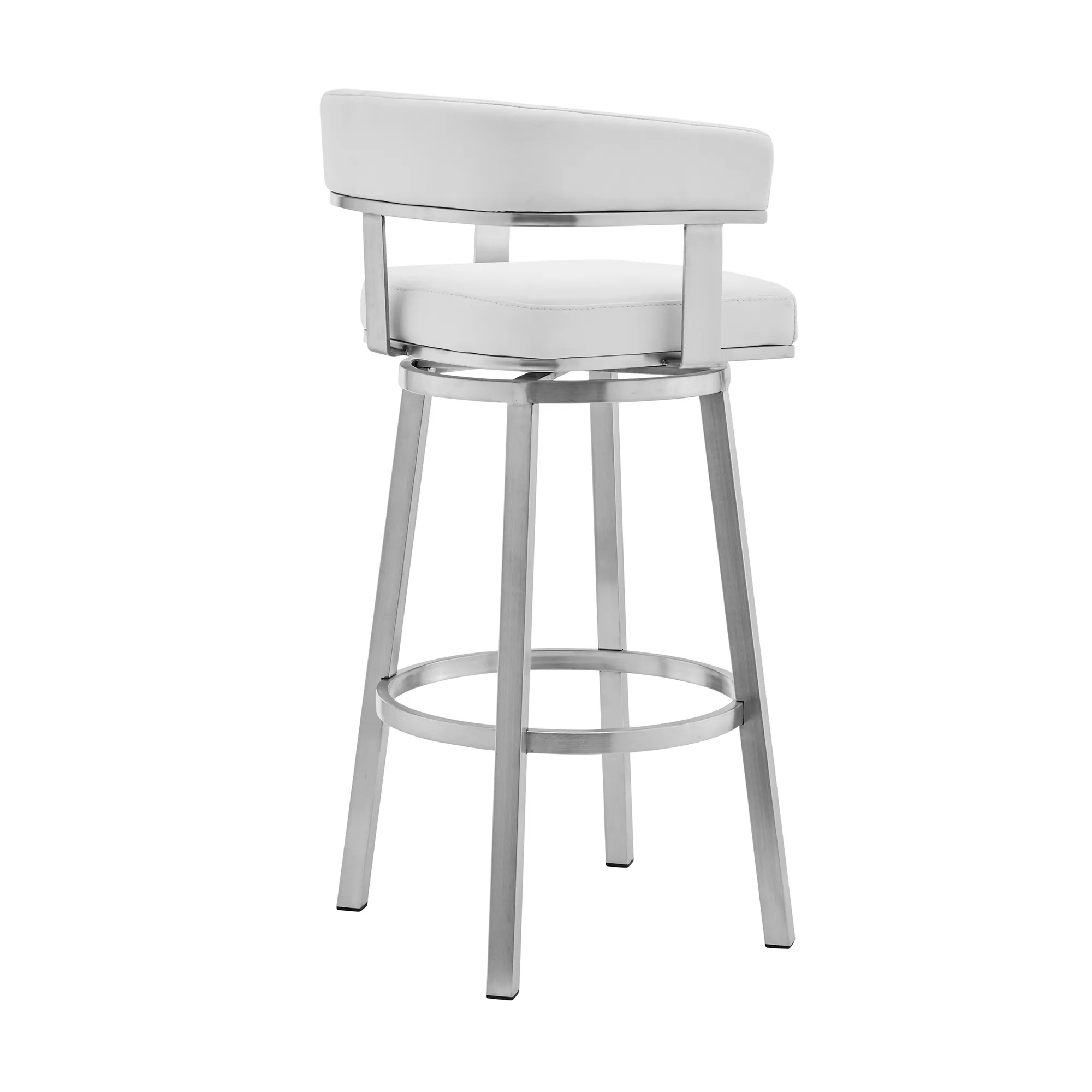 Lorin 30" White Faux Leather and Brushed Stainless Steel Swivel Bar Stool