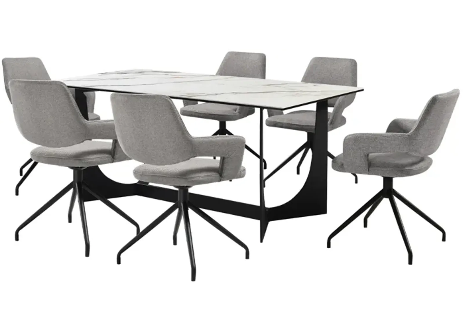 Esme Penny 7 Piece Dining Set with Gray Fabric Chairs