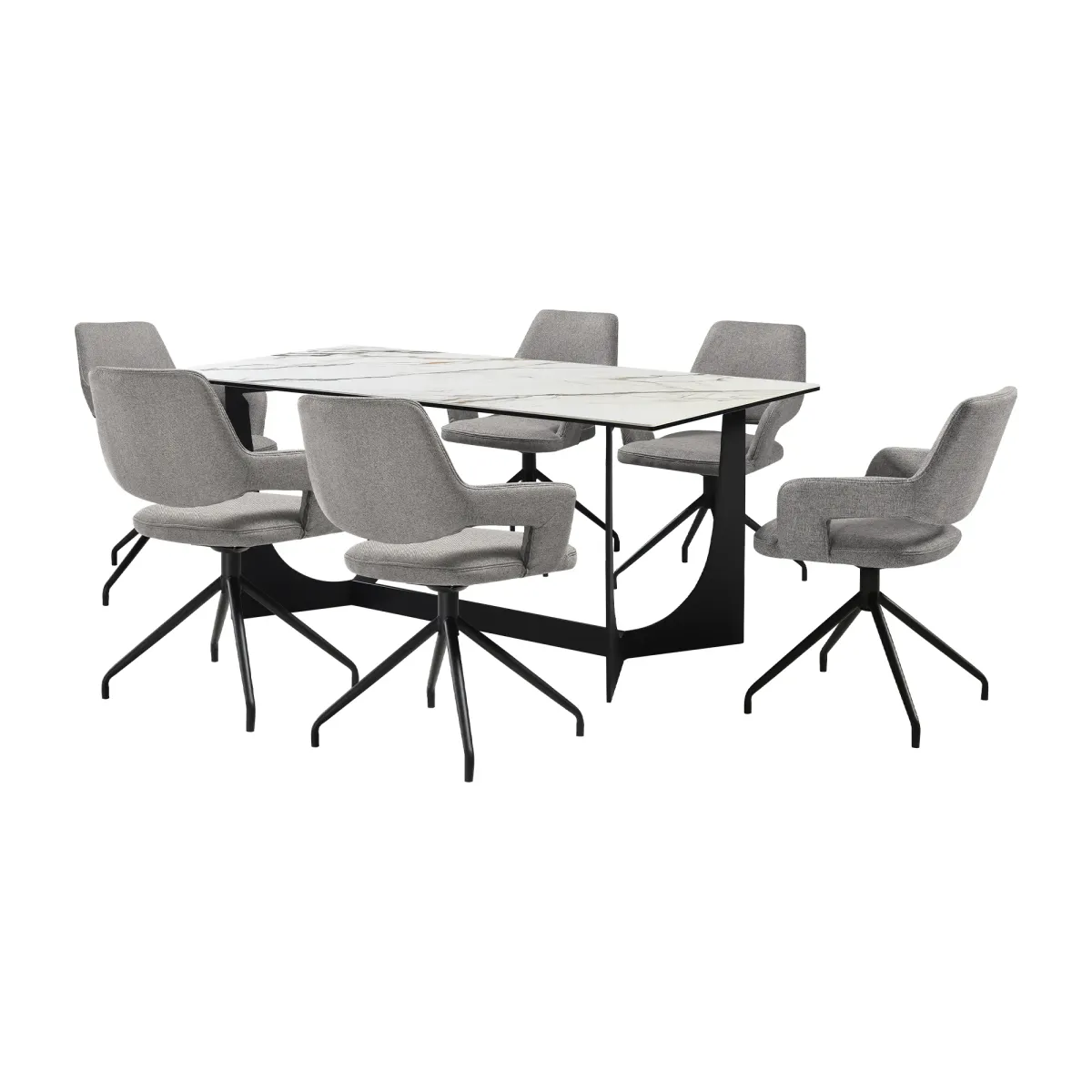 Esme Penny 7 Piece Dining Set with Gray Fabric Chairs