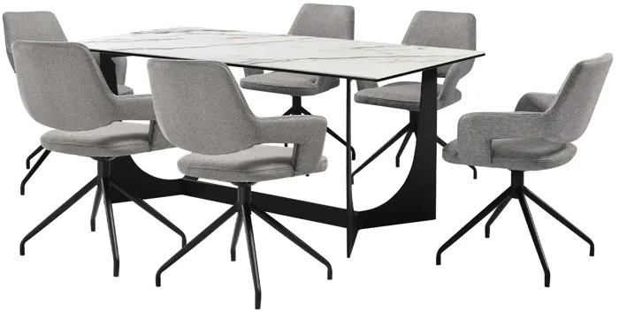 Esme Penny 7 Piece Dining Set with Gray Fabric Chairs