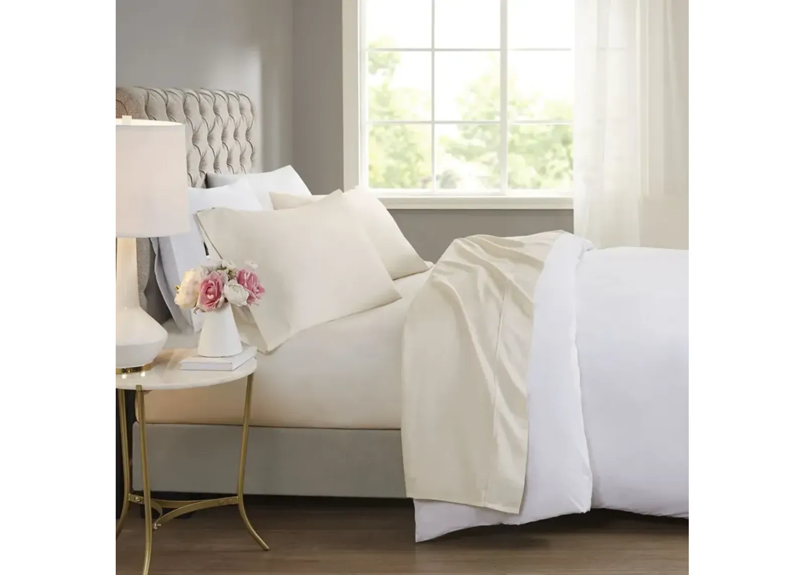 Beautyrest 600 Thread Count Ivory Cooling Cotton Blend 4 PC Sheet Set