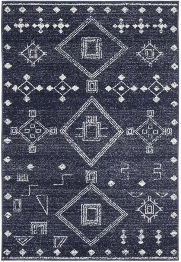 ADIRONDACK Contemporary Navy / Silver 5'-1" X 7'-6" Powerloomed Rug