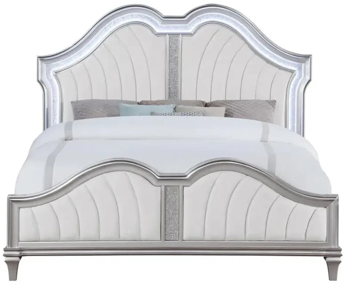 Evangeline Tufted Upholstered Platform California King Bed Ivory and Silver Oak