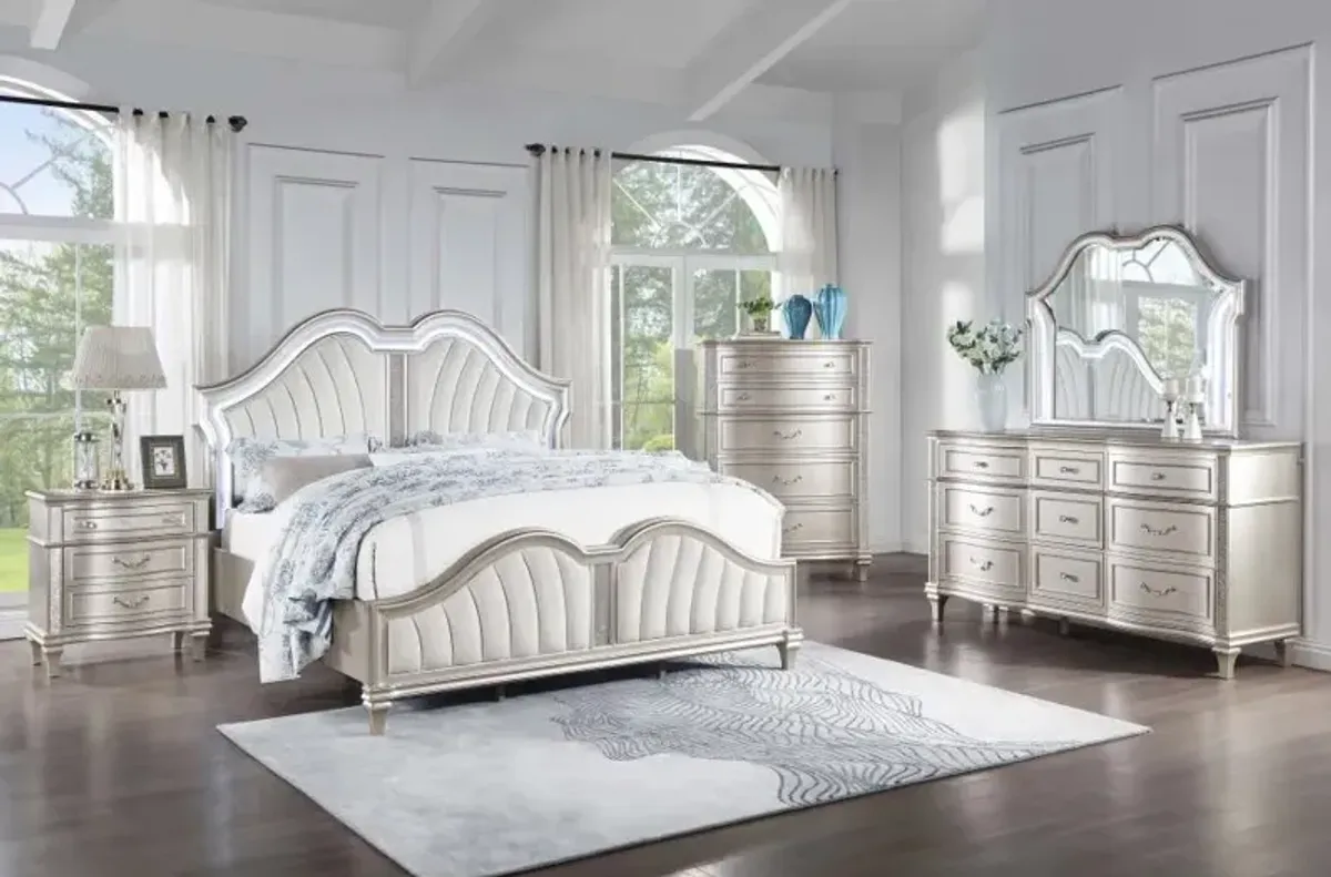 Evangeline Tufted Upholstered Platform California King Bed Ivory and Silver Oak