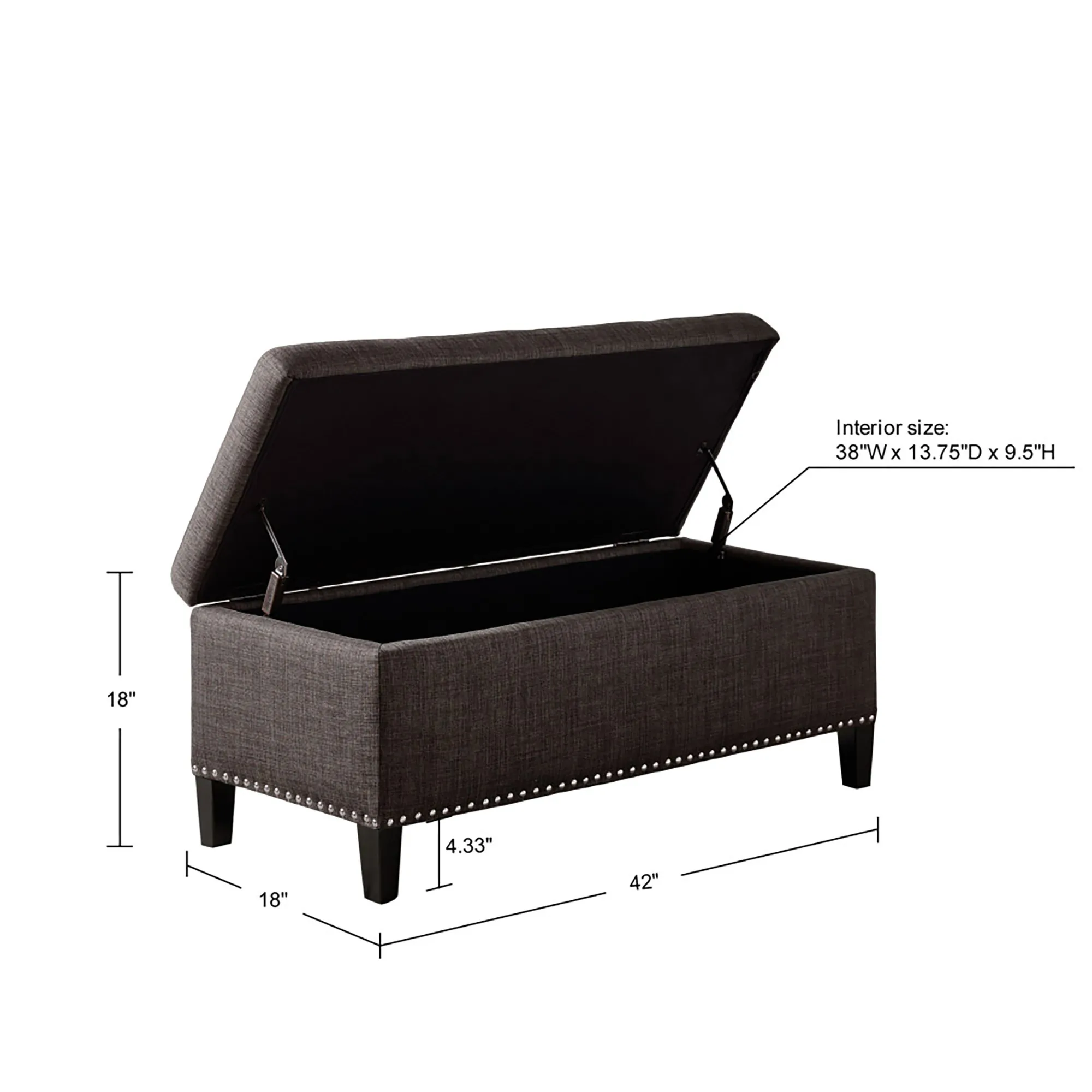 Madison Park Shandra II Charcoal Tufted Top Soft Close Storage Bench