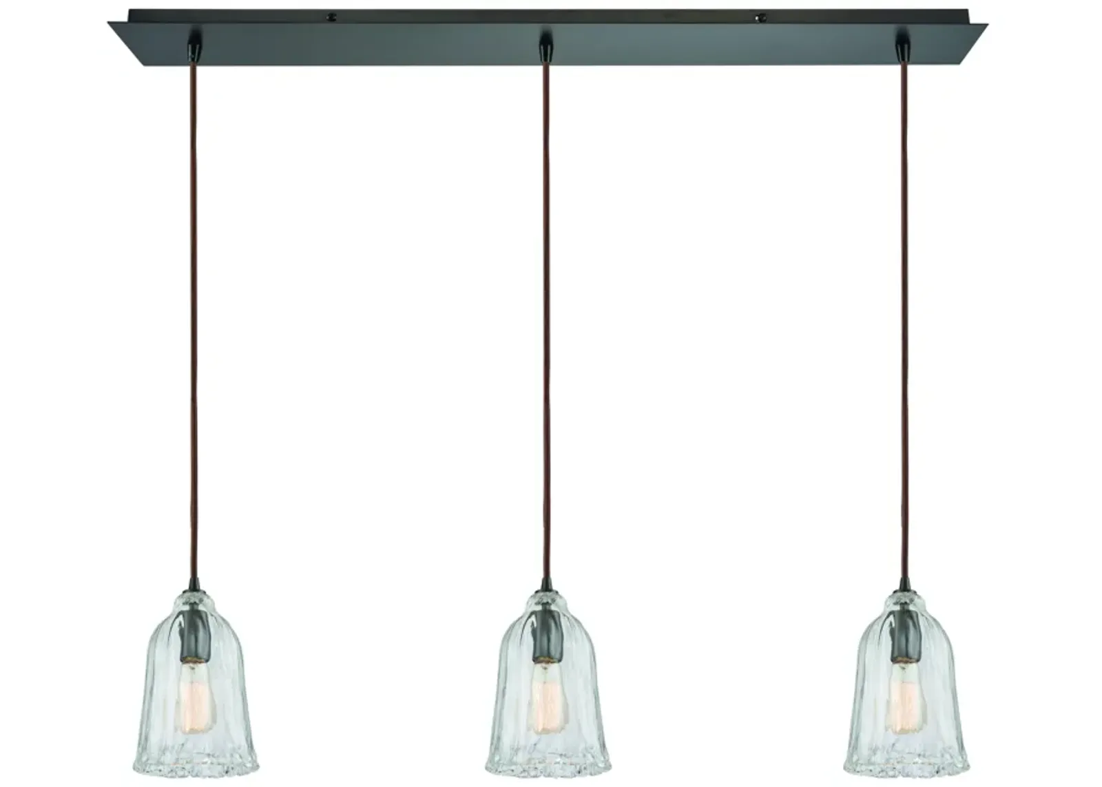 Hand Formed Glass 36" Wide 3-Light Mini Pendant - Oil Rubbed Bronze