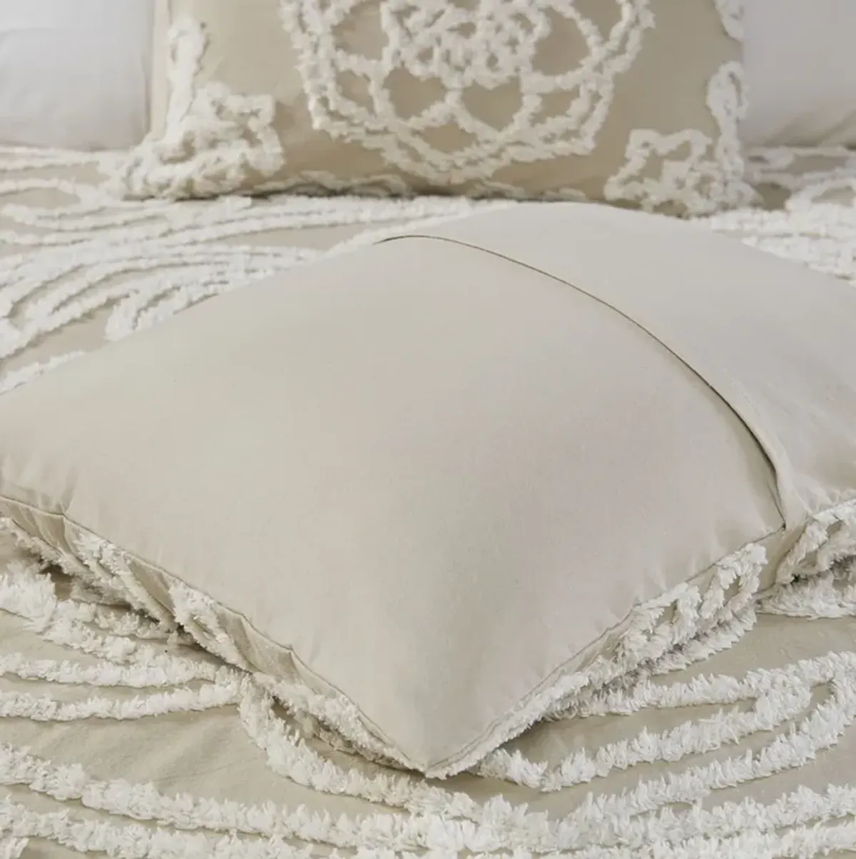 Madison Park Laetitia Taupe Tufted Cotton Chenille Medallion Comforter Set