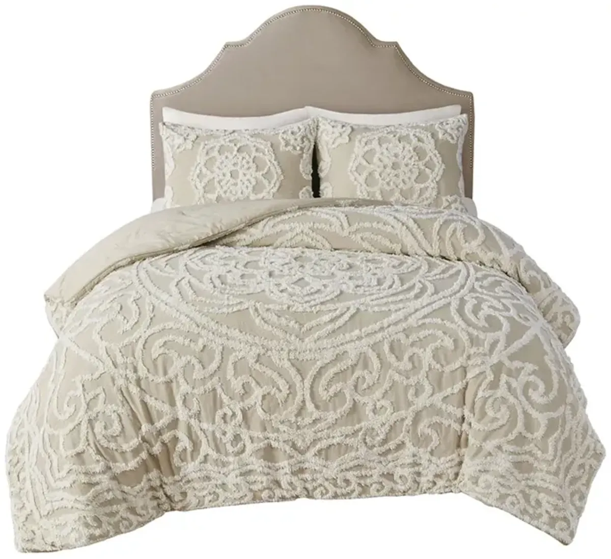 Madison Park Laetitia Taupe Tufted Cotton Chenille Medallion Comforter Set