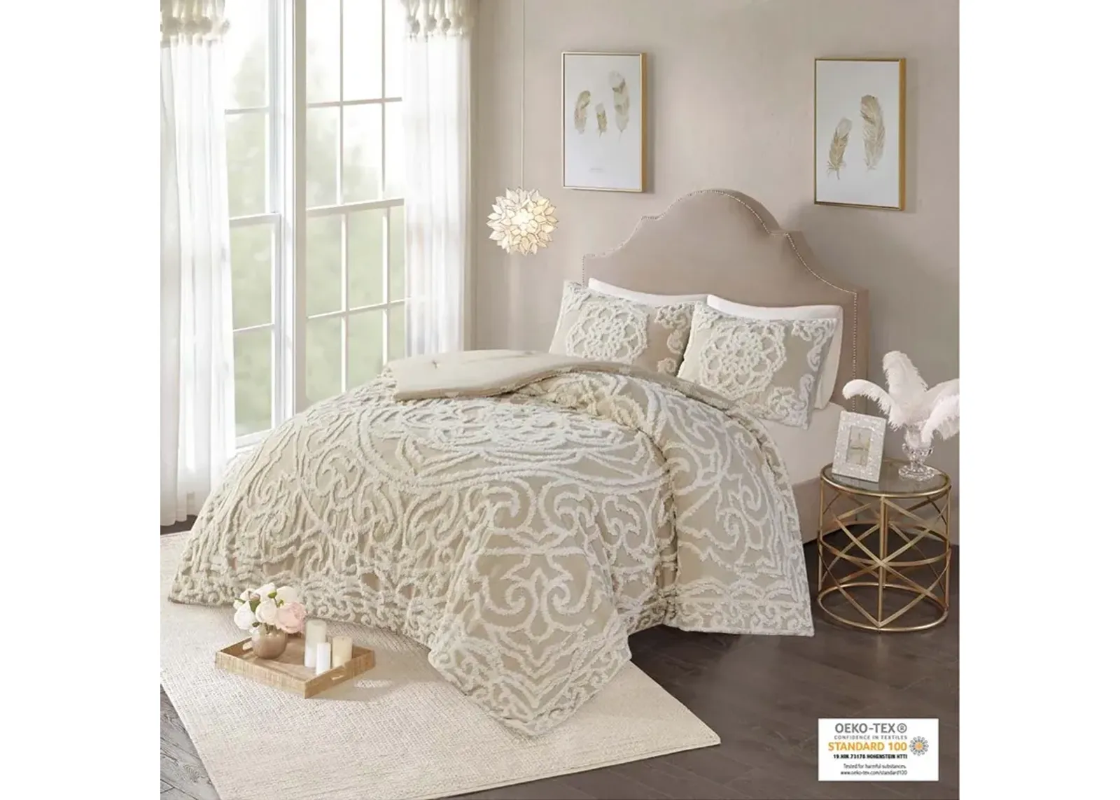 Madison Park Laetitia Taupe Tufted Cotton Chenille Medallion Comforter Set