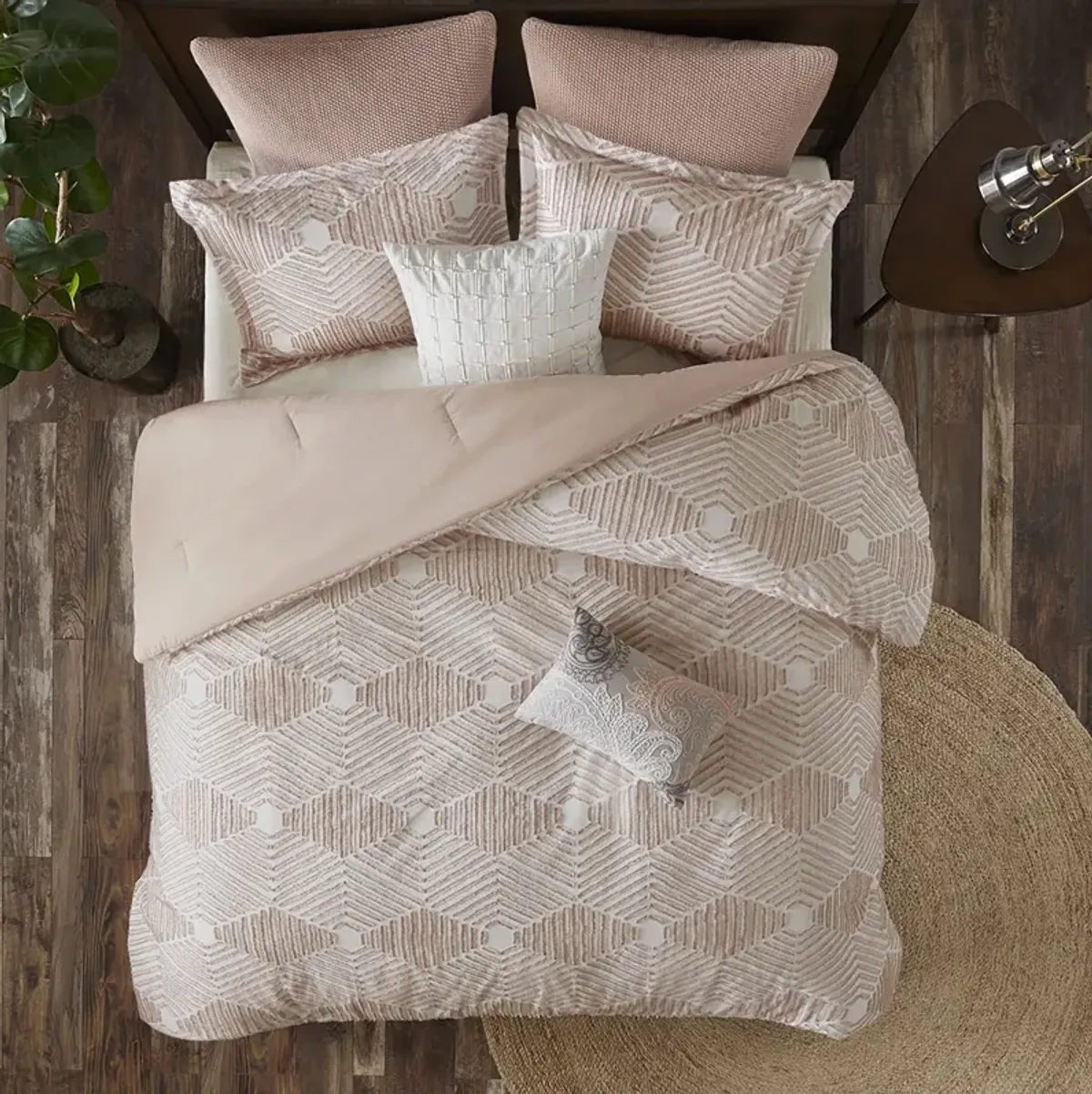 INK+IVY Ellipse Blush Cotton Jacquard Comforter Set