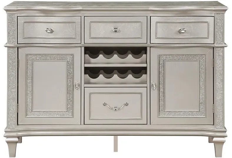 Evangeline 4-drawer Sideboard Server with Faux Diamond Trim Silver Oak