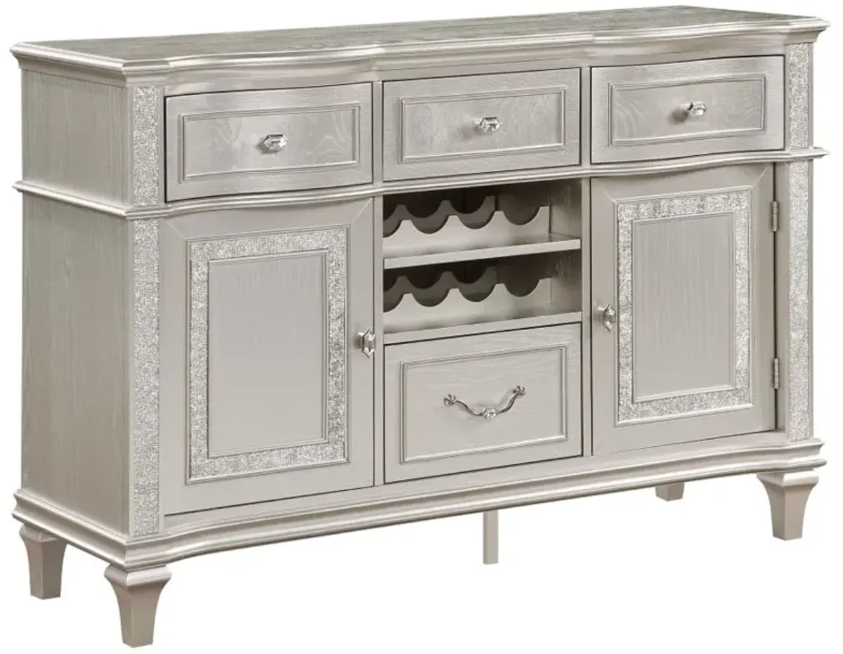 Evangeline 4-drawer Sideboard Server with Faux Diamond Trim Silver Oak