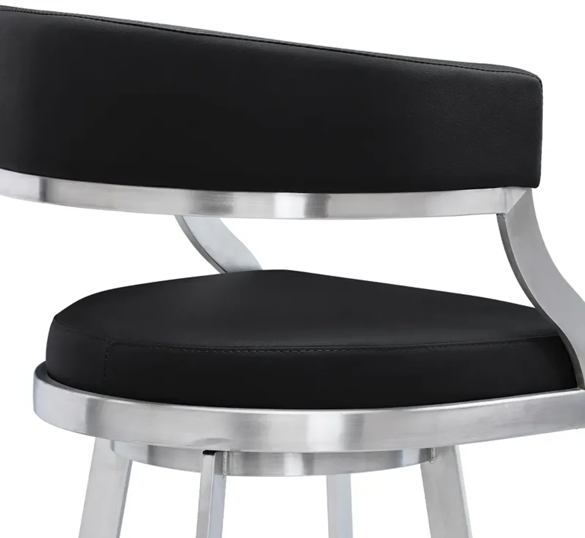 Dione 26" Counter Height Swivel Black Faux Leather and Brushed Stainless Steel Bar Stool