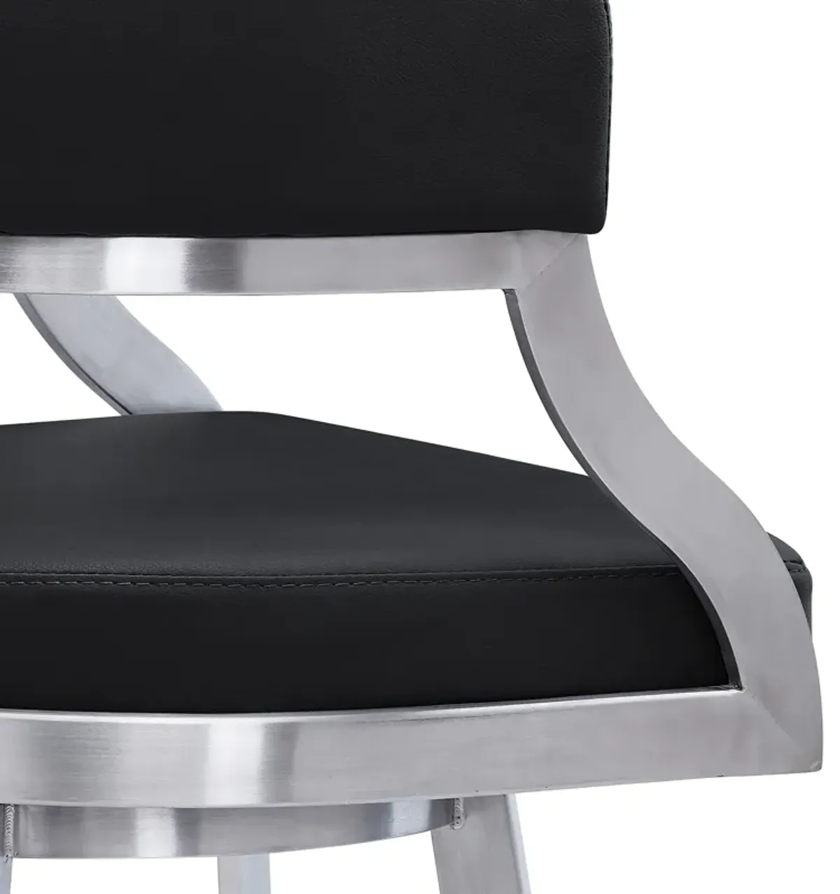 Dione 26" Counter Height Swivel Black Faux Leather and Brushed Stainless Steel Bar Stool