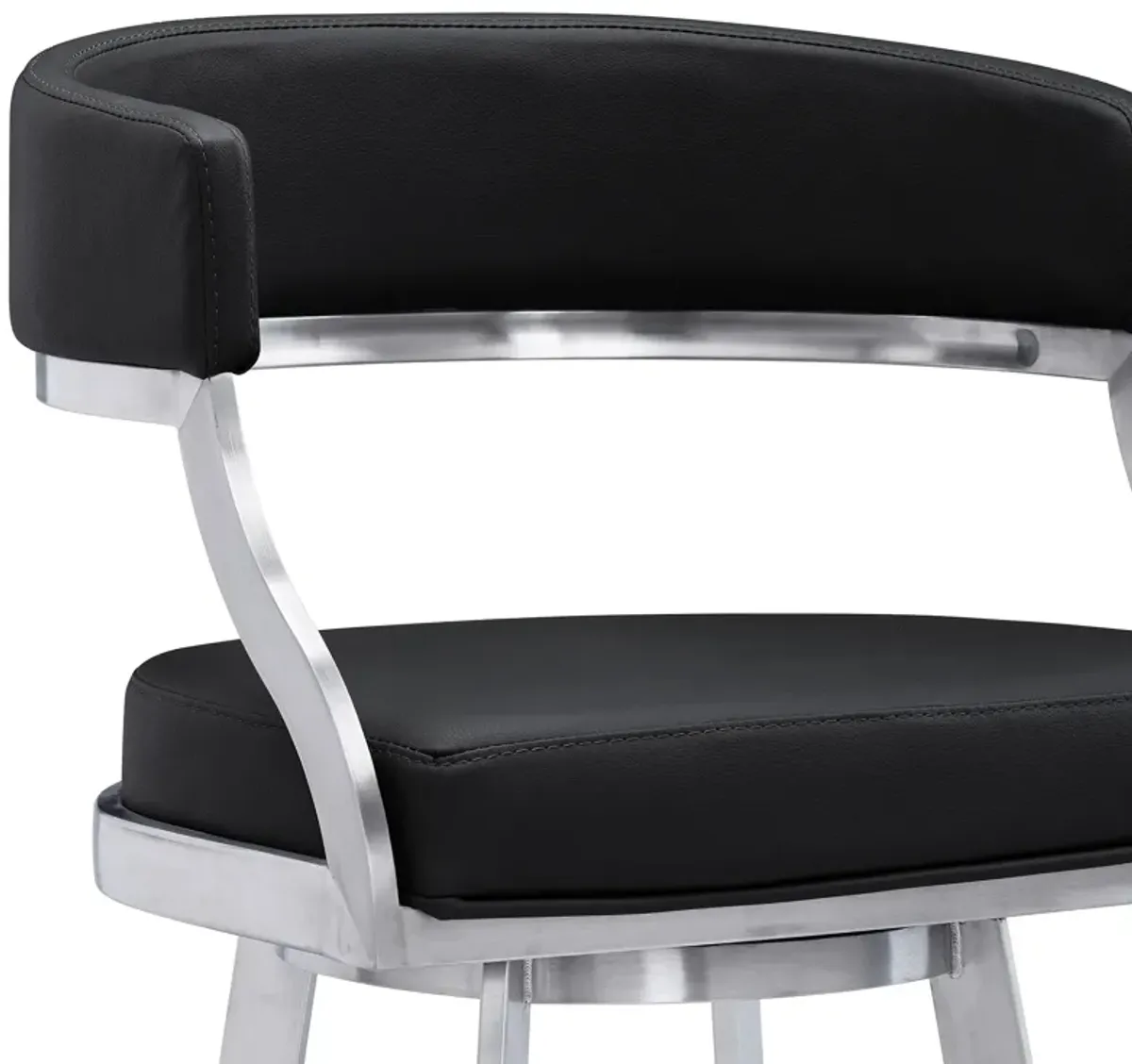 Dione 26" Counter Height Swivel Black Faux Leather and Brushed Stainless Steel Bar Stool