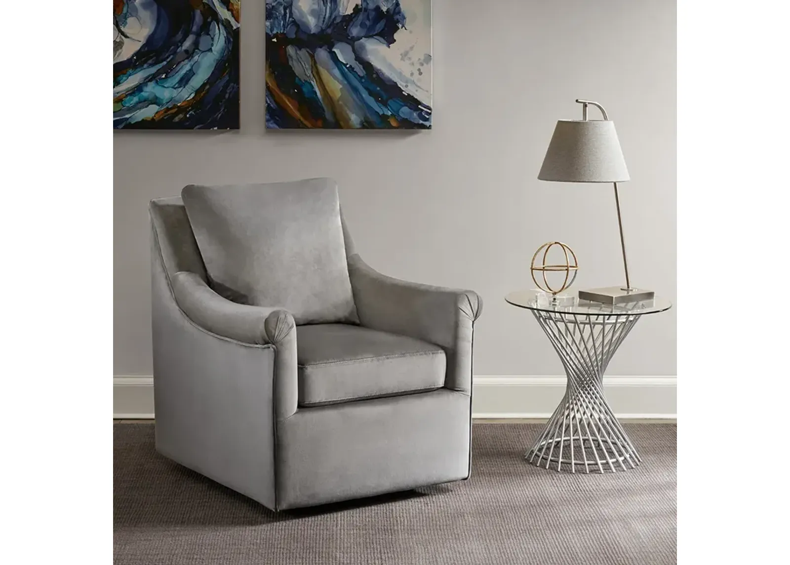 Madison Park Deanna Grey Upholstered Swivel Accent Chair