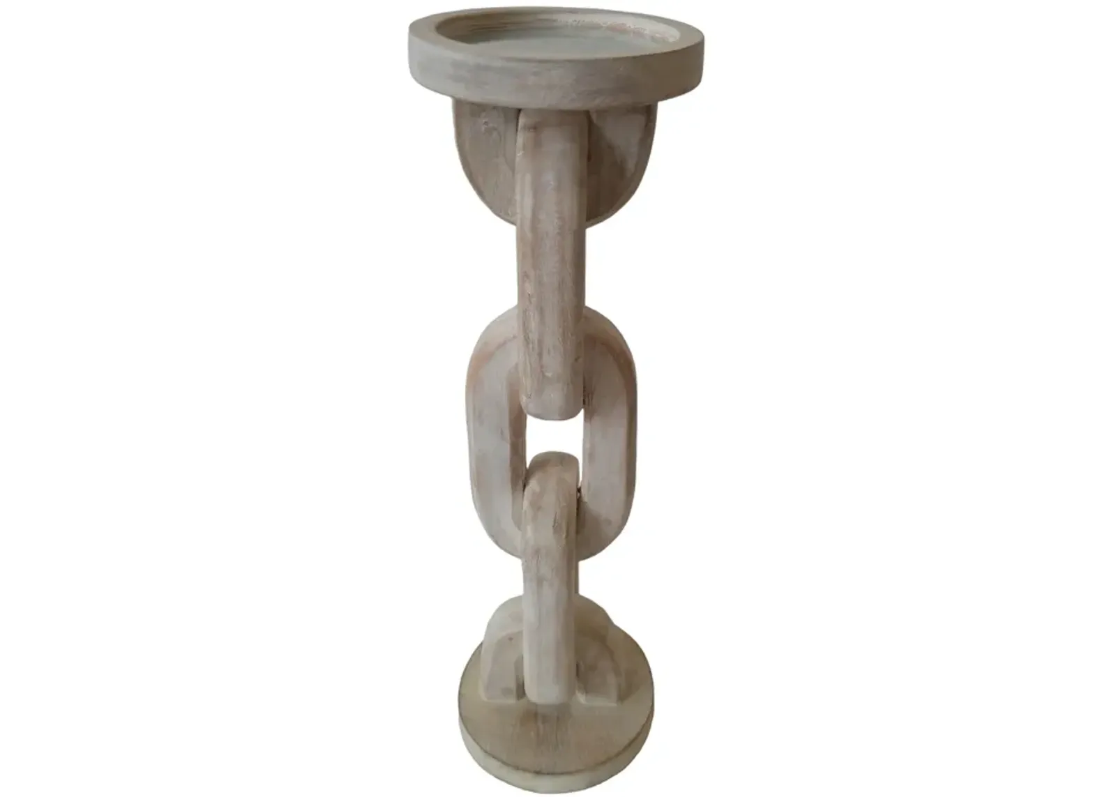 Wood, 14" Chain Pillar Candle Holder, White