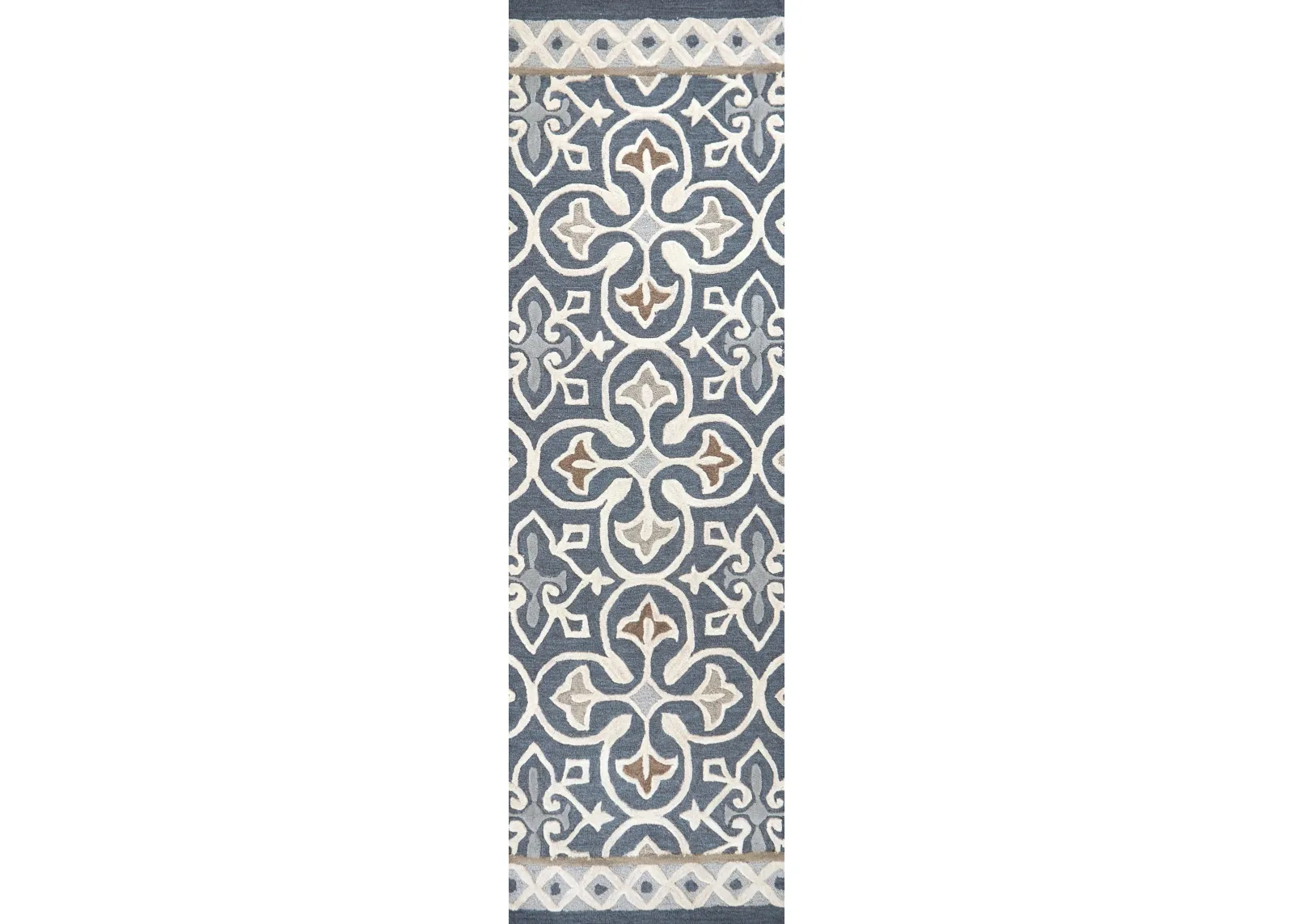 Opulent Gray/Natural Medallion Wool 2'6" x 8' Runner Rug