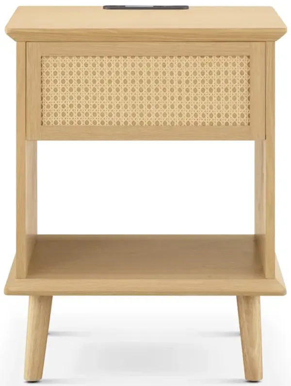 Rattan Accent Side Table With Drawer Storage & Lower Open Shelf