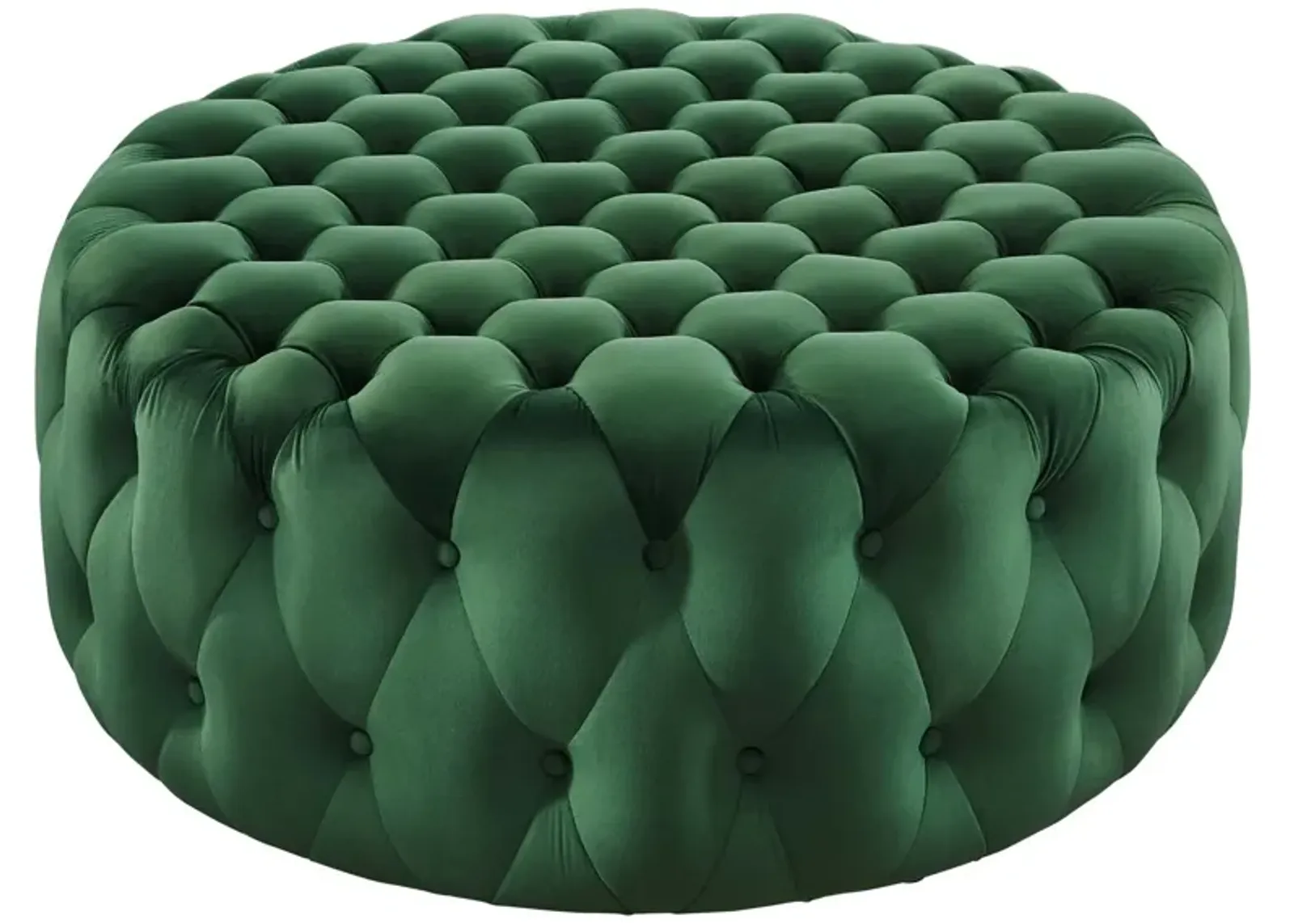 Amour Tufted Button Large Round Performance Velvet Ottoman