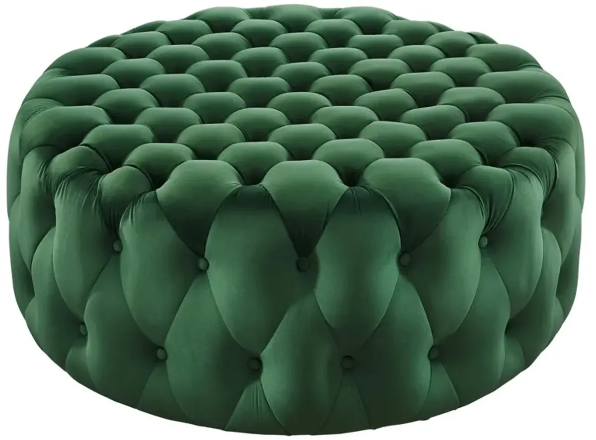 Amour Tufted Button Large Round Performance Velvet Ottoman