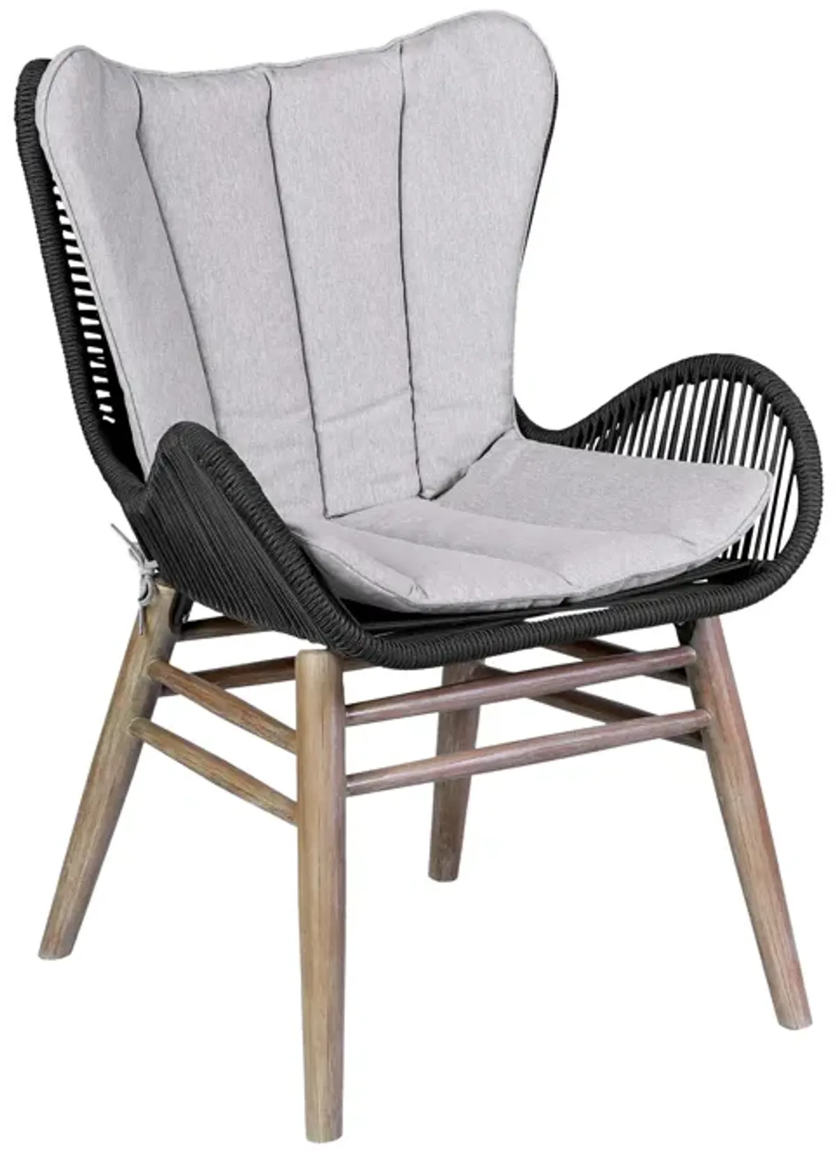 Sydney and Fanny 5 Piece Outdoor Patio Dining Set in Light Eucalyptus Wood with Charcoal Rope and Gray Cushions