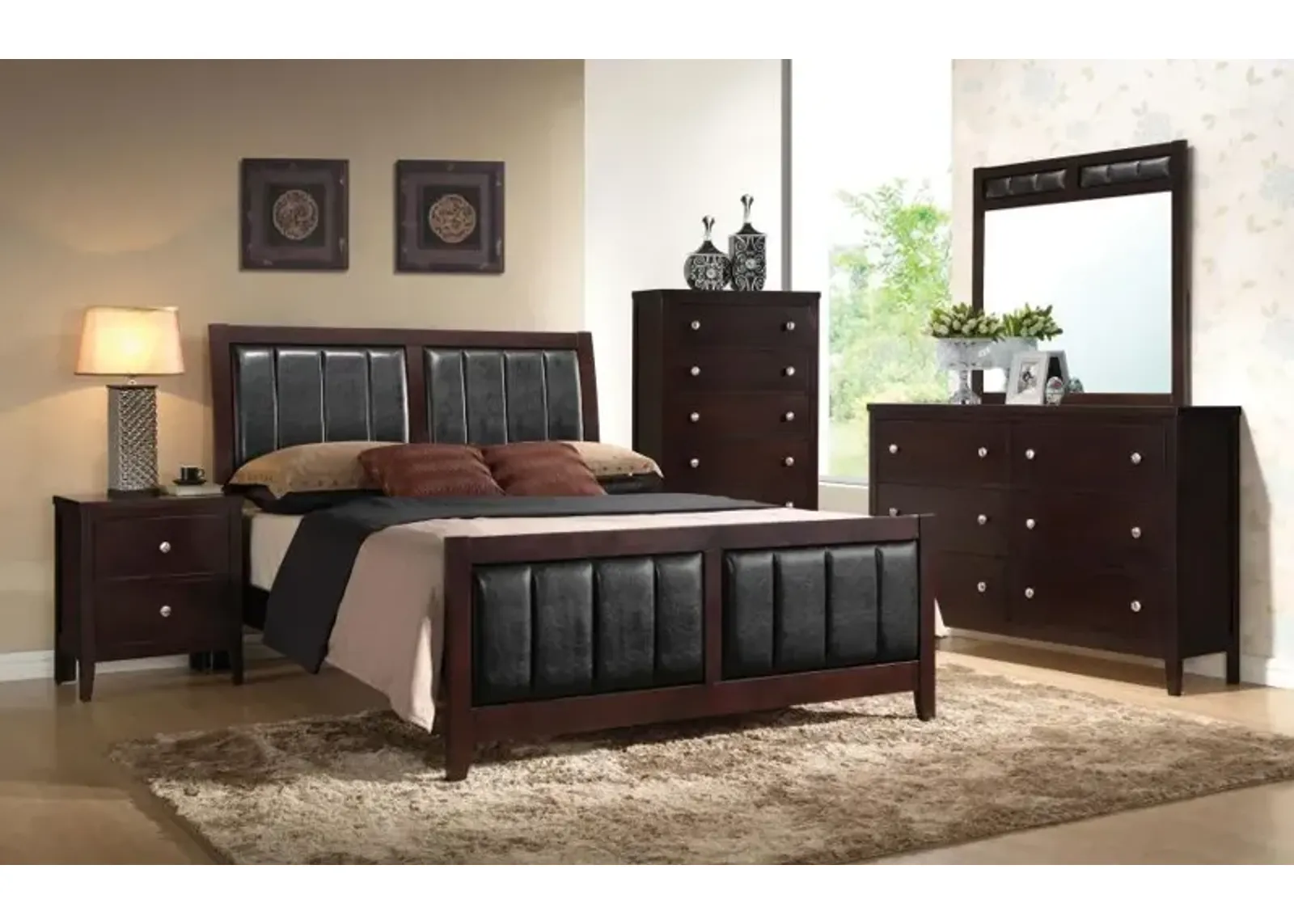 Carlton Bedroom Set with Upholstered Headboard Cappuccino