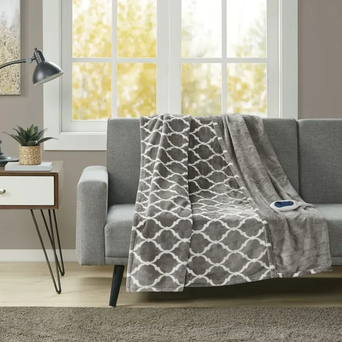 Beautyrest Heated Ogee Grey Throw