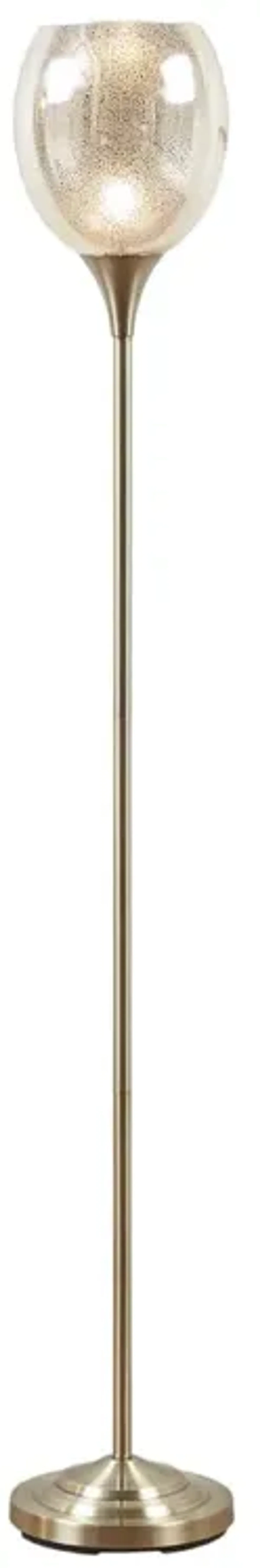 Hampton Hill Bellow Antique Brass Uplight Floor Lamp with Mercury Glass Shade