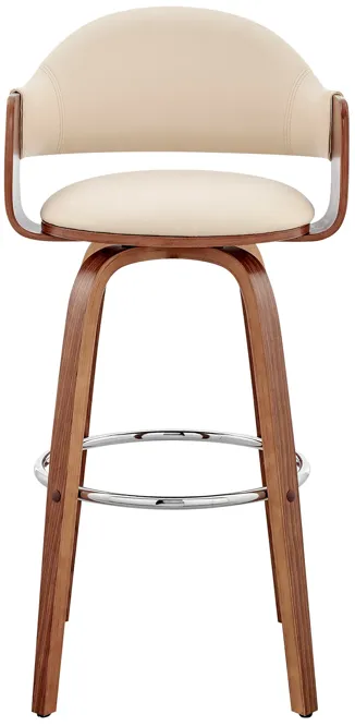 Daxton 26" Cream Faux Leather and Walnut Wood Bar Stool